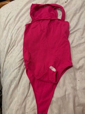 Hot Pink Ribbed One-Piece Bodysuit